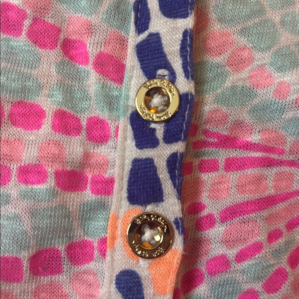 Lilly Pulitzer XS Colorful Mosaic Popover Top 3/4 Sleeve Pink Blue Preppy Resort - Picture 3 of 4